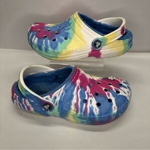 CROCS Classic RAINBOW Graffiti BLACK FUR LINED Clogs - MEN’S 4 - WOMEN’S 6US